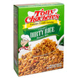 Box of Tony Chachere's Dirty Rice Dinner Mix with a cartoon character on a white background
