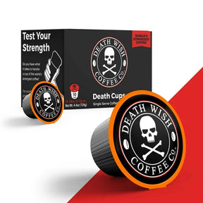 Death Wish Coffee Co. single serve coffee packaging on a white background