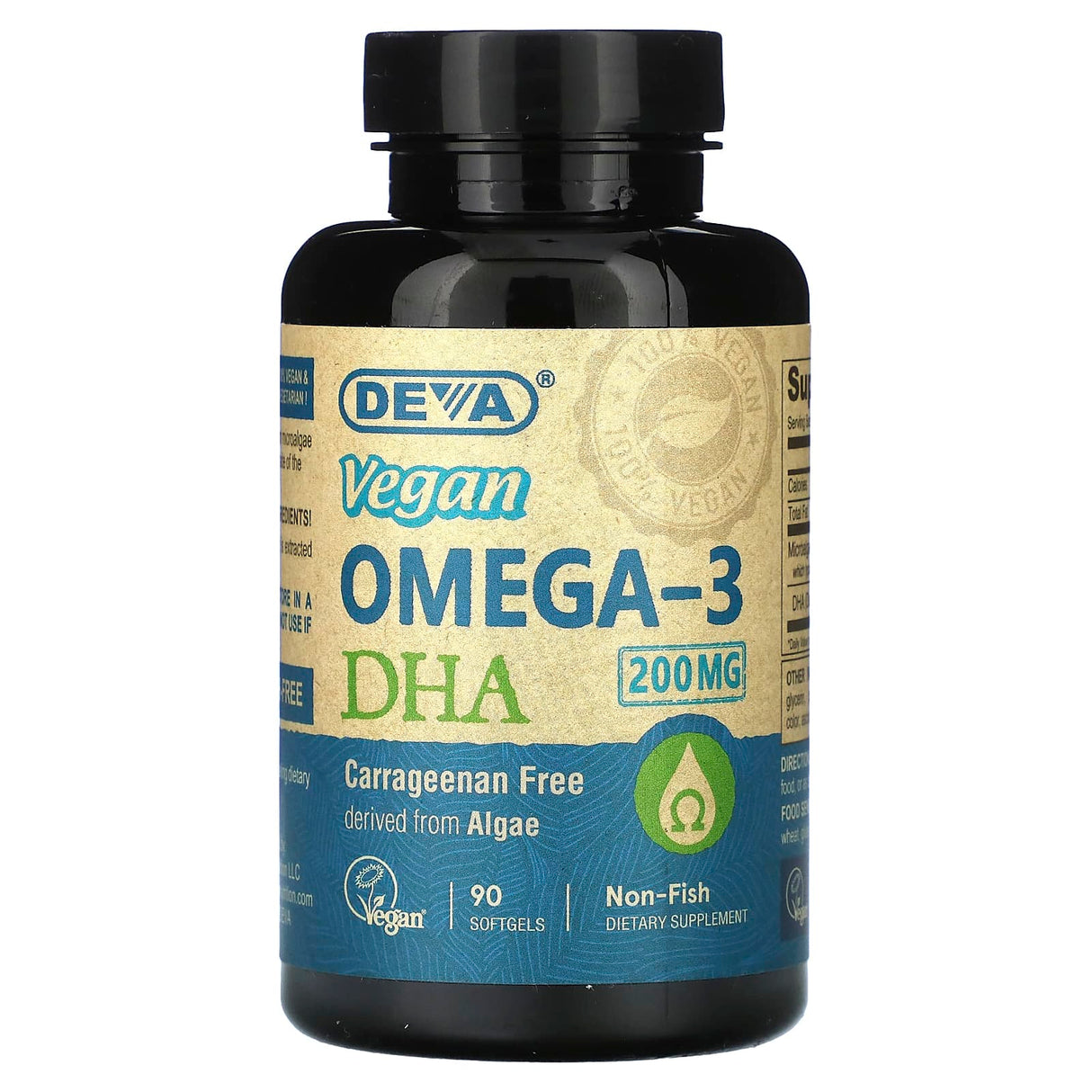 Deva Vegan Omega-3 DHA, 900mg, Plant-Based from Algae, 90 Vegan Softgels