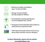 Dr. Rydland's Stomach Pain Colic  with text about effectiveness, dosage recommendation, formulation details, packaging information, and allergen-free status.