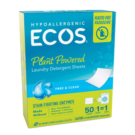 Ecosnext Free and Clear Liquidless Laundry Detergent Sheets, Eco-Friendly, Case of 10 (50 Sheets)
