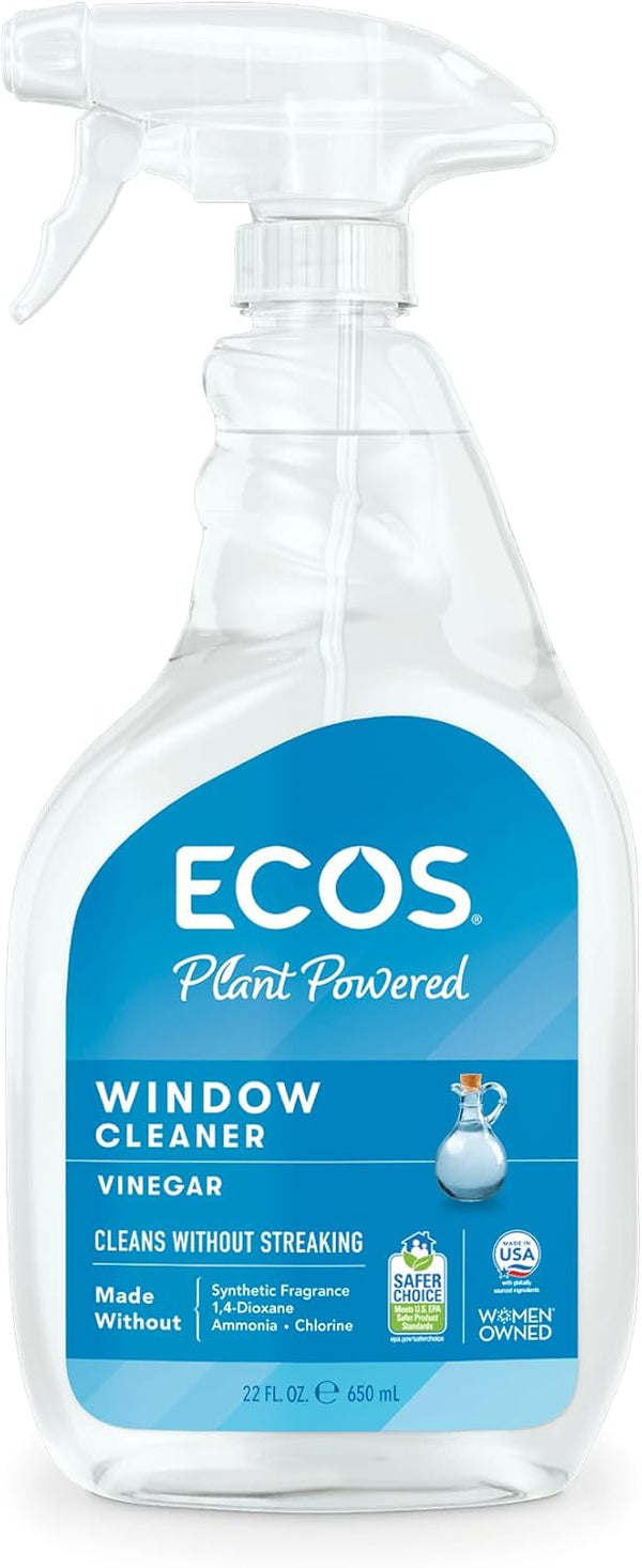 ECOS window cleaner vinegar spray bottle with blue label on a white background
