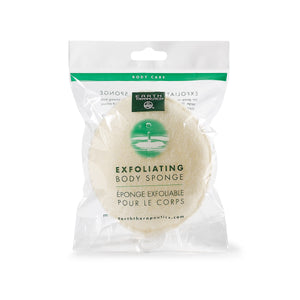 Exfoliating body sponge in packaging with Earth Therapeutics logo on a white background