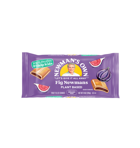 Packaging of Newman's Own Fig Newman cookies on a white background