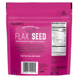 Flackers package of flaxseed crackers with nutritional information and branding details.