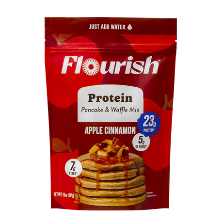 Flourish - Apple Cinnamon Protein Pancake Mix, 16 oz (Pack of 8) - Healthy Breakfast Mix