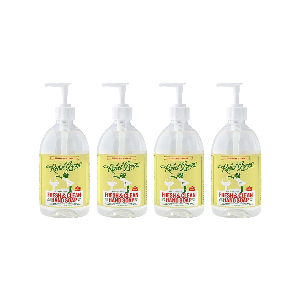 Four bottles of Rachel Ray Fresh & Clean Hand Soap on a white background