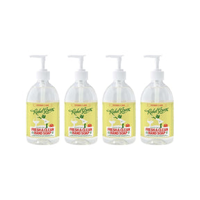 Four bottles of Rachel Ray Fresh & Clean Hand Soap on a white background