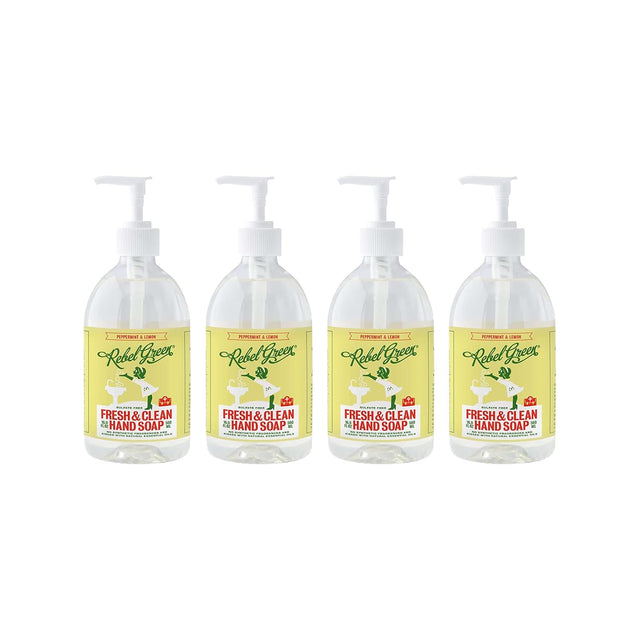 Four bottles of Rachel Ray Fresh & Clean Hand Soap on a white background