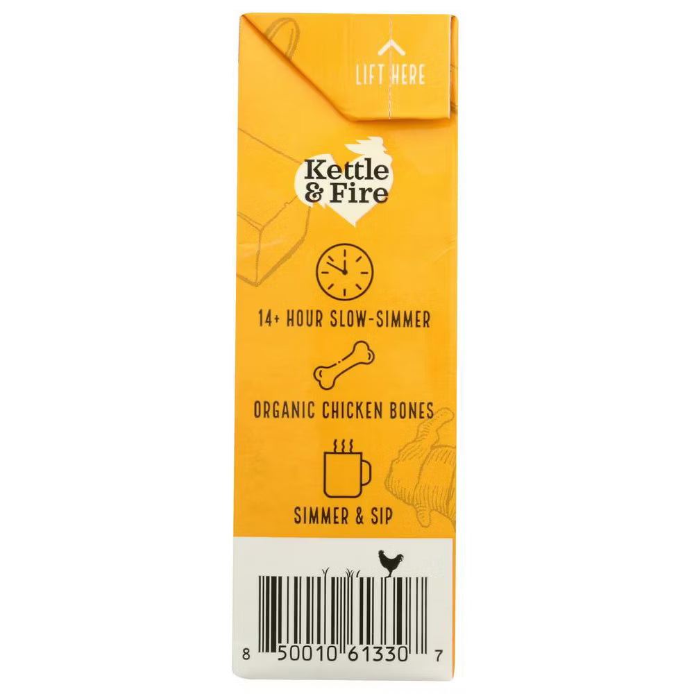 Kettle & Fire product packaging with branding and text on a white background