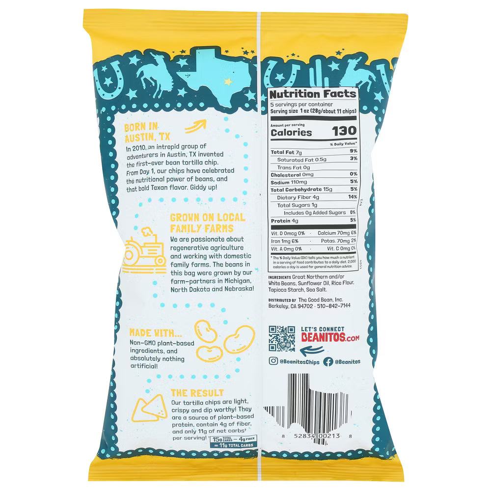 Beanitos White Bean Chips, Restaurant Style, 5 oz, Pack of 6