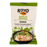 Koyo Garlic Pepper Ramen package with a bowl of ramen on a white background