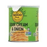 Can of Sour Cream & Onion potato crisps from The Good Crisp Company on a white background