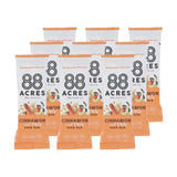 Multiple packages of 88 Acres cinnamon and oats seed bars on a white background