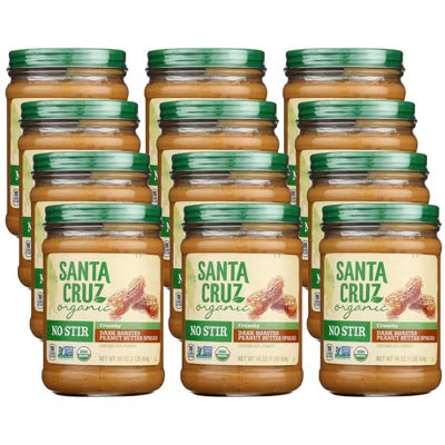 Santa Cruz Organic Crunchy Peanut Butter, No Stir, 16 oz (Pack of 12)