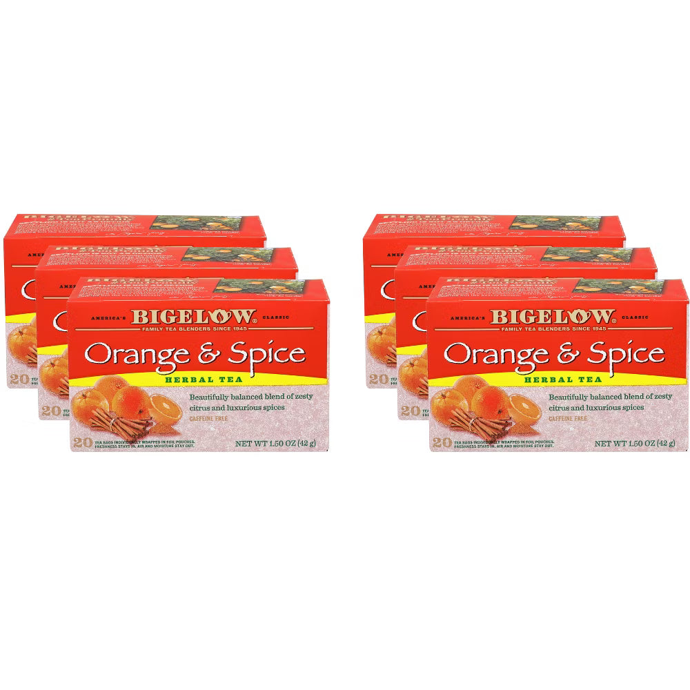 Bigelow Orange & Spice Herbal Tea, 20 Count, Pack of 6