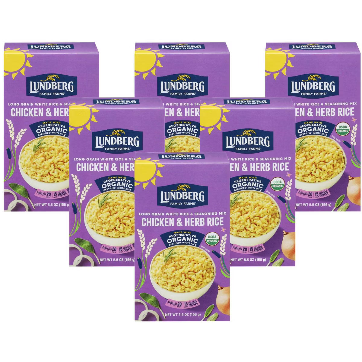 Lundberg Family Farms Organic White Chicken Herb Rice Cups, Case of 6, 5.5 Oz. Each