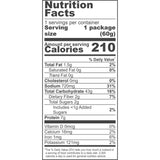 Nutrition facts label for a food package with serving size, calories, and nutritional content.
