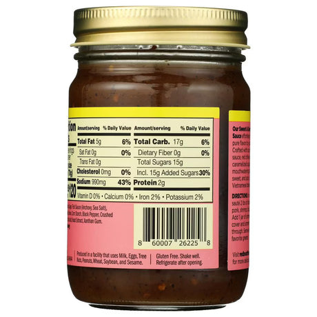 Back view of a jar with nutritional label on a white background