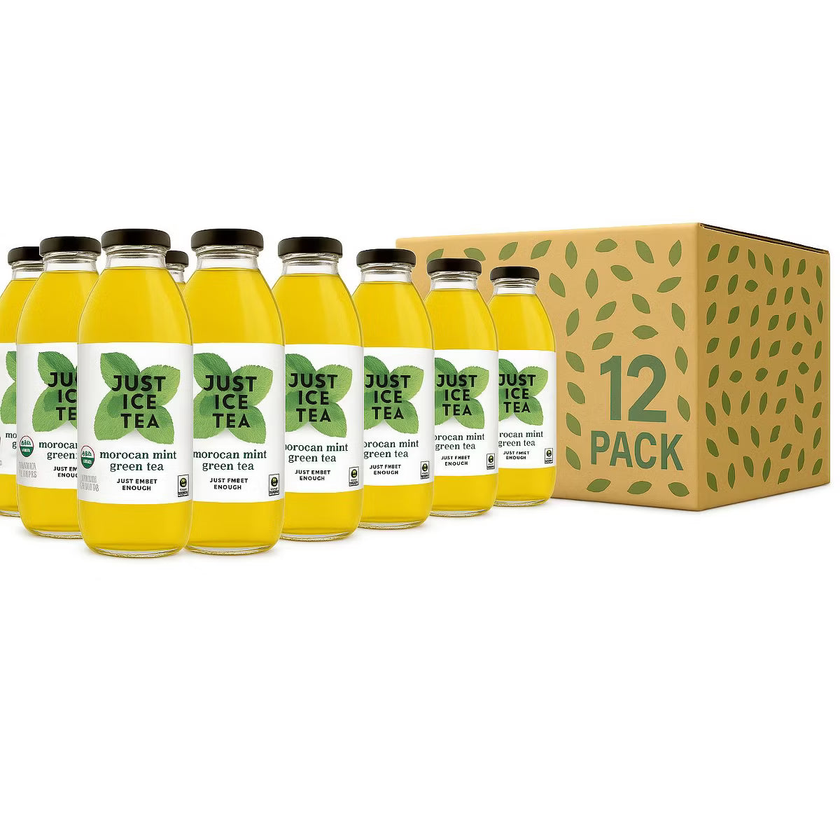 Just Ice Tea Moroccan Mint Green Tea, Organic, Fair Trade, Case of 12 (16 fl oz)