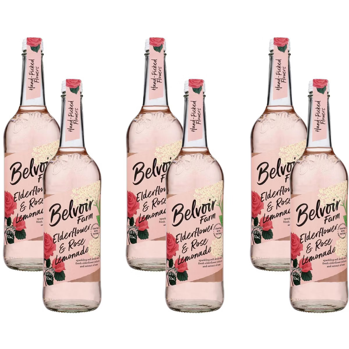 Belvoir Organic Lemonade, Elderflower and Rose, 25.4 Fl. Oz., 6-Pack