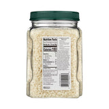 Jar of rice with a nutrition facts label on a white background
