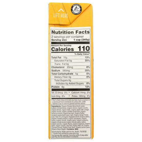 Nutrition facts label on a product packaging with a yellow border.