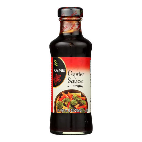 Bottle of Kame Oyster Sauce on a white background