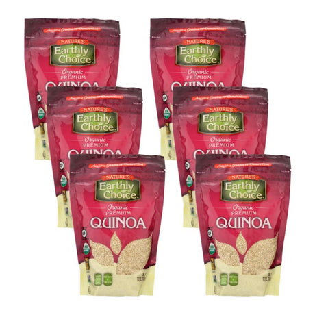 Multiple packages of Nature's Earthly Choice Organic Premium Quinoa on a white background