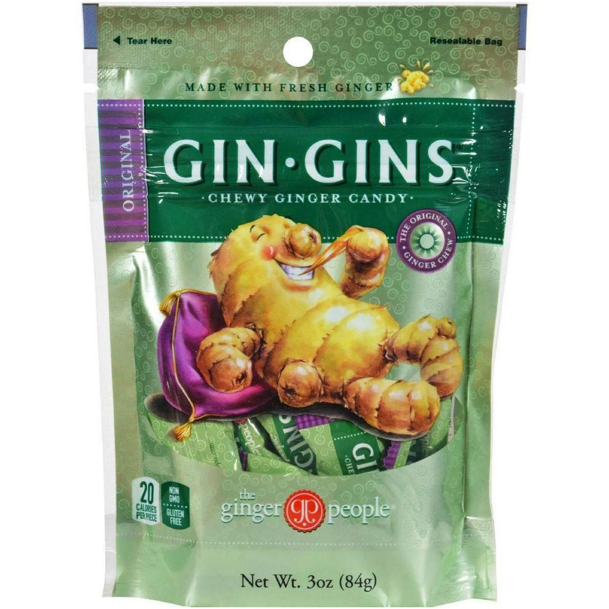 Ginger People - Gingins Lemon Chews, 3 oz (Pack of 12) - Gluten-Free Ginger Candy