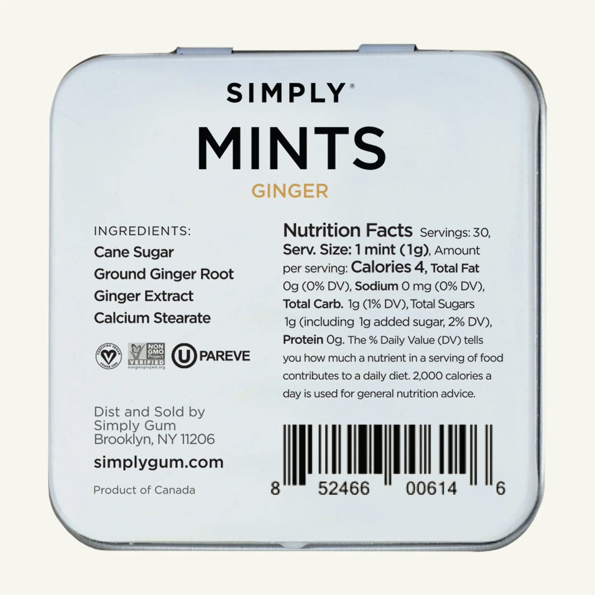 Simply Gum Ginger Mint Chewing Gum, 30 ct, Case of 6 back