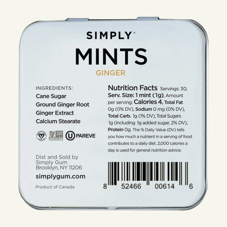 Simply Gum Ginger Mint Chewing Gum, 30 ct, Case of 6 back