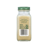 Glass jar of Simply Organic garlic salt with a green lid on a white background