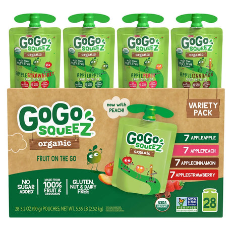 Gogo Squeez - Organic Apple Applesauce, 28 ct (Case) - Gluten Free Snack