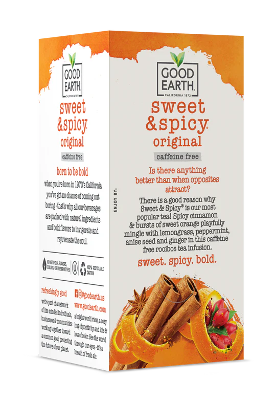 Good Earth Sweet & Spicy tea box on a white background