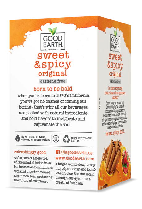 Good Earth sweet & spicy original packaging on a white background