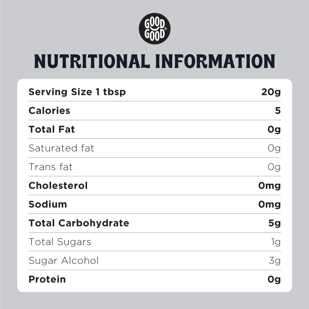 Good Good Blackberry Jam  Nutrition   Nutritional information label  on a gray background