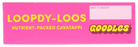 Pink package of Loopdy-Loos with yellow and brown text on a white background