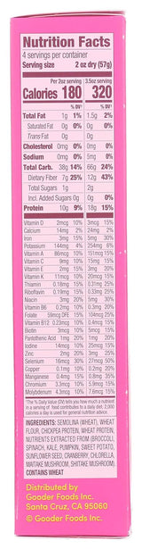 Nutrition facts of Goodles Loopdy Loos Mac & Cheese label on a pink background