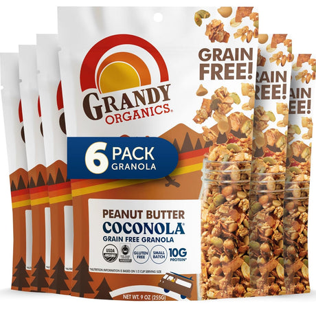 Grandy Organics Coconola Organic Peanut Butter Granola – 9 oz (Pack of 6) | Gluten-Free & Fair Trade