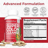 HealthPlus Super Colon Cleanse supplement with supplement facts on a red and white background