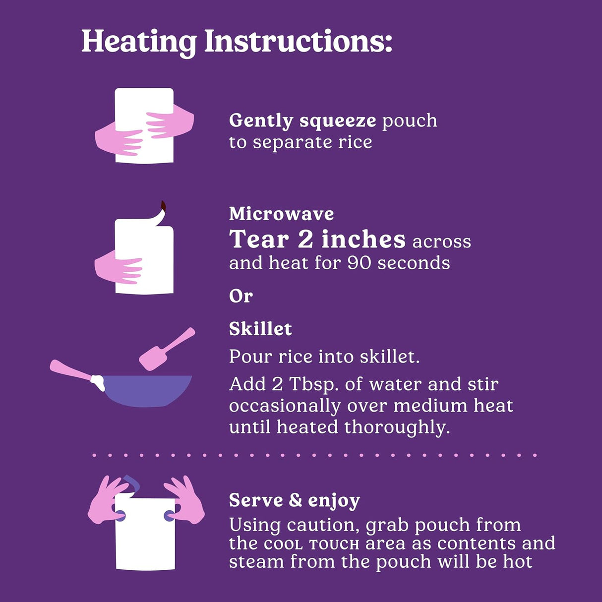 Heating instructions for a product on a purple background