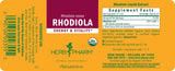 Herb Pharm Rhodiola Liquid Extract supplement label on a yellow background