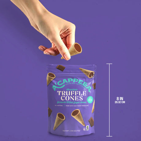 A'cappella Truffle Cones, Handmade Fair Trade Chocolate Treats, Pack of 6, 2.54 oz