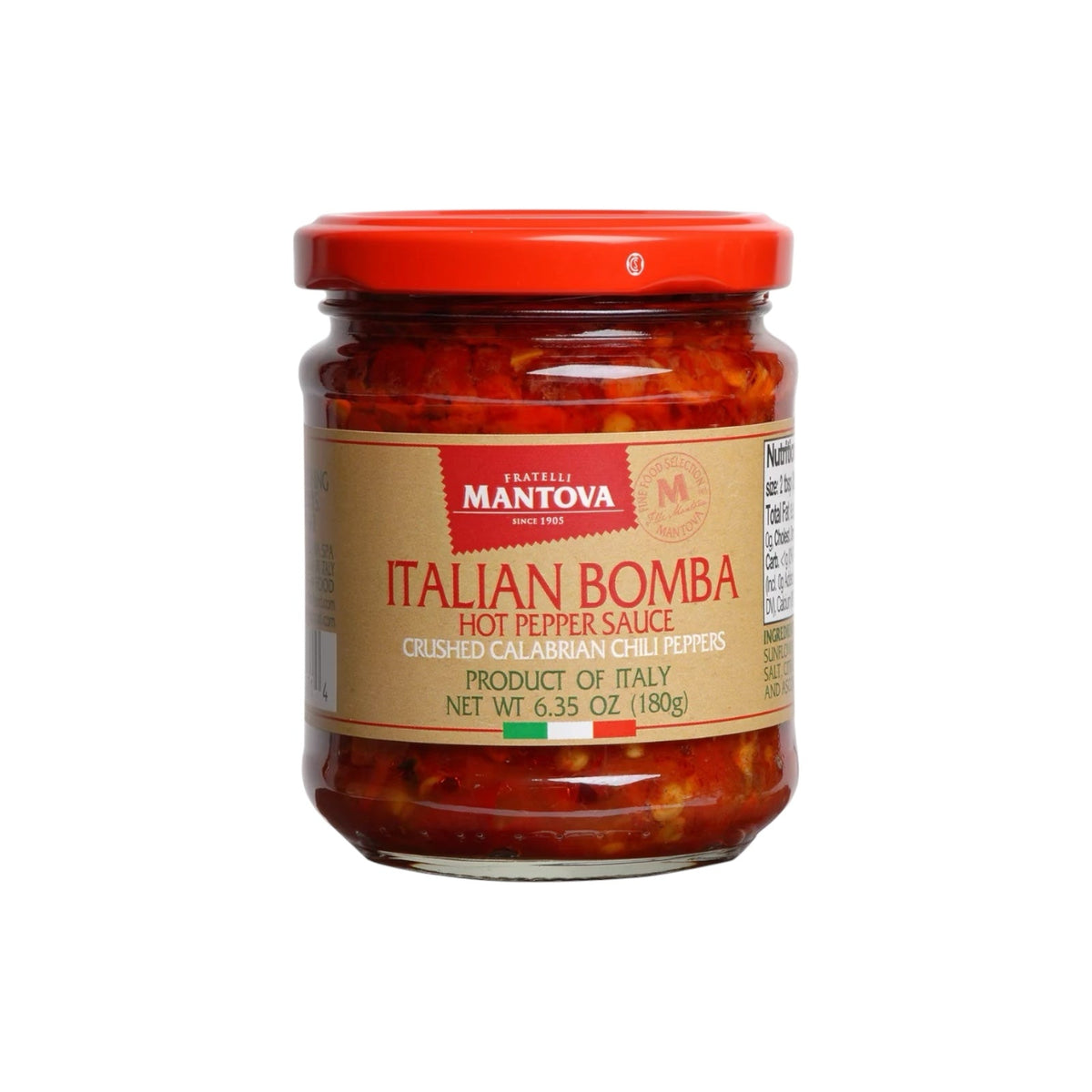 Mantova Italian Bomba Hot Pepper Sauce, 6.35 oz / 180g