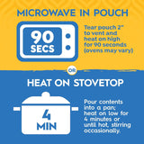 Instructions for heating Tasty Bite Organic Basmati  in a pouch or on a stovetop with time and temperature details.