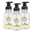 Three bottles of J.R. Watkins foaming hand soap with lemon scent on a white background