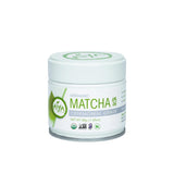 Jar of organic matcha powder with Niyama logo on a white background