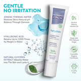 Jonzac Rehydrate eye contour cream with product details and benefits on a white background