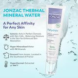 Jonzac thermal mineral water serum with product packaging on a blue background